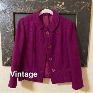Vintage 1960’s Mid Century Burgundy Boucle Three Quarter Sleeve Blazer